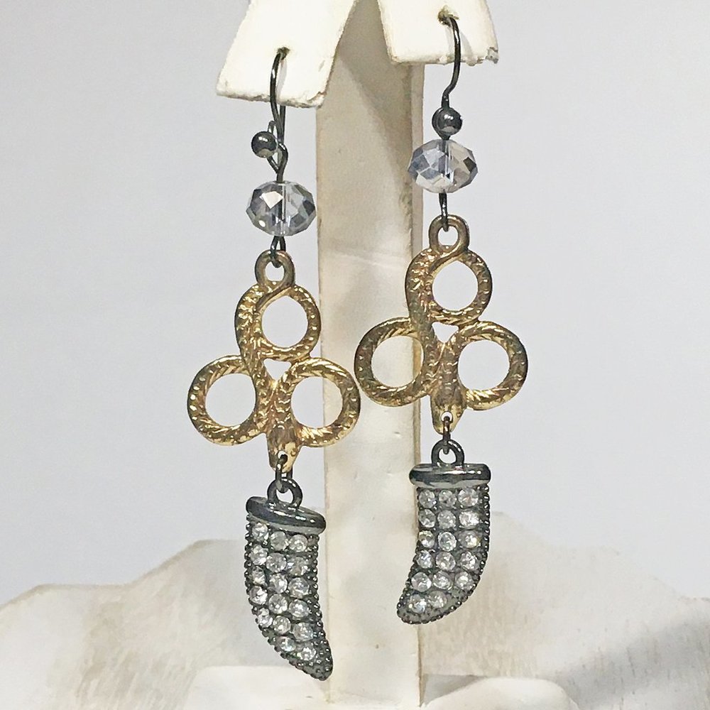 GUNMETAL & GOLD TONE SNAKE ANIMAL STYLE CHANDELIER LONG CRYSTAL EARRINGS 3"